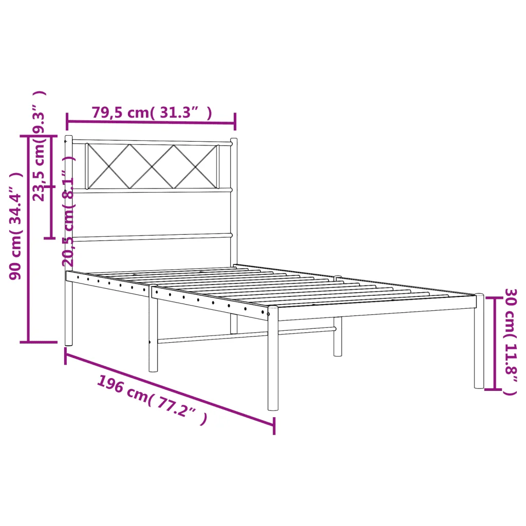 Letto singolo | Letto per adulti | Giroletto con Testiera in Metallo Nero 75x190 cm - Image 9