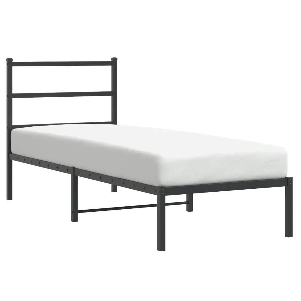 Letto singolo | Letto per adulti | Giroletto con Testiera in Metallo Nero 80x200 cm