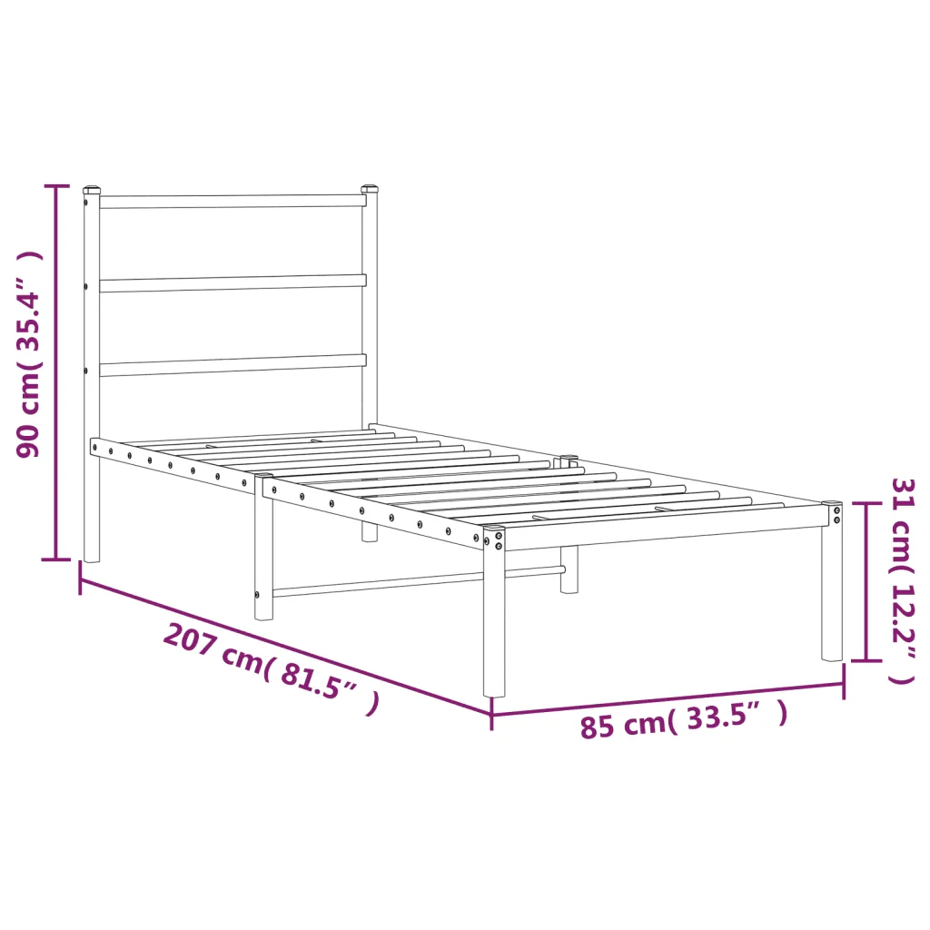 Letto singolo | Letto per adulti | Giroletto con Testiera in Metallo Nero 80x200 cm - Image 10