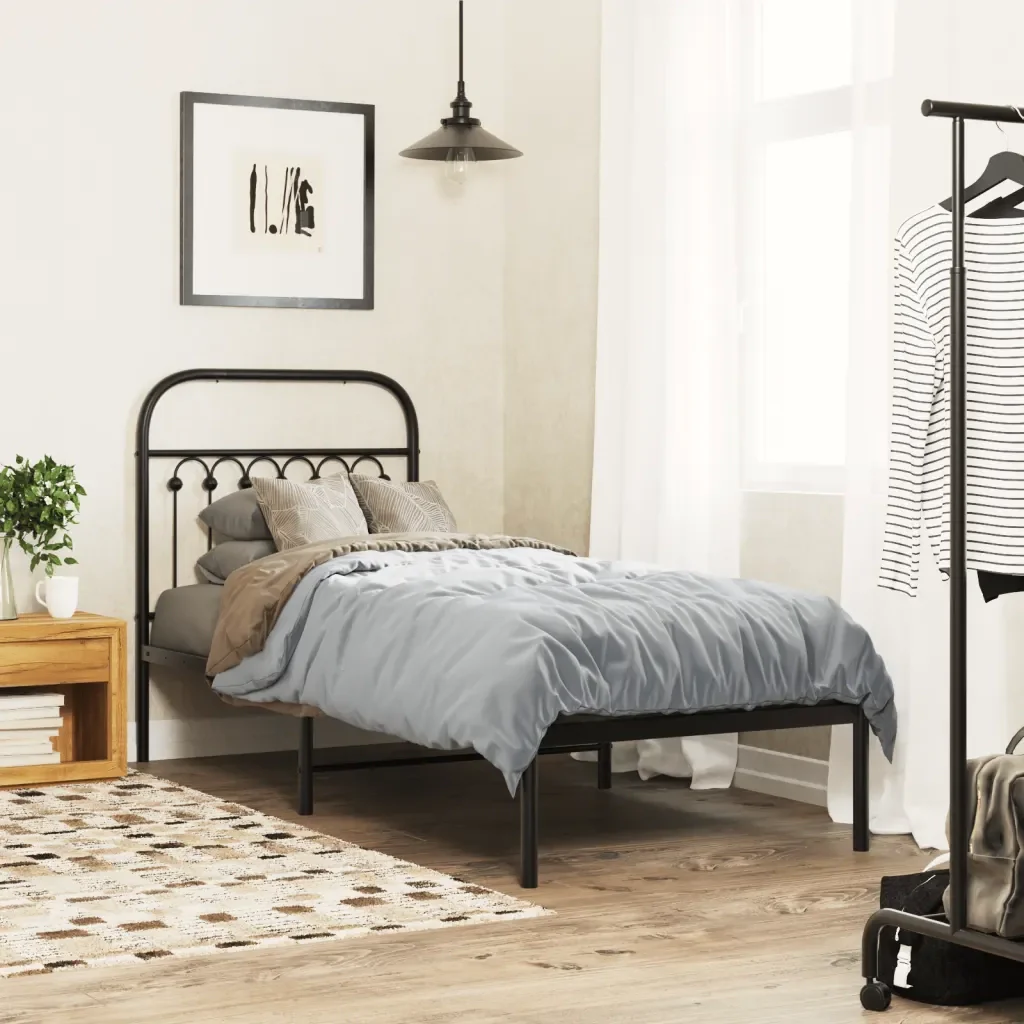 Letto singolo | Letto per adulti | Giroletto con Testiera in Metallo Nero 80x200 cm - Image 2