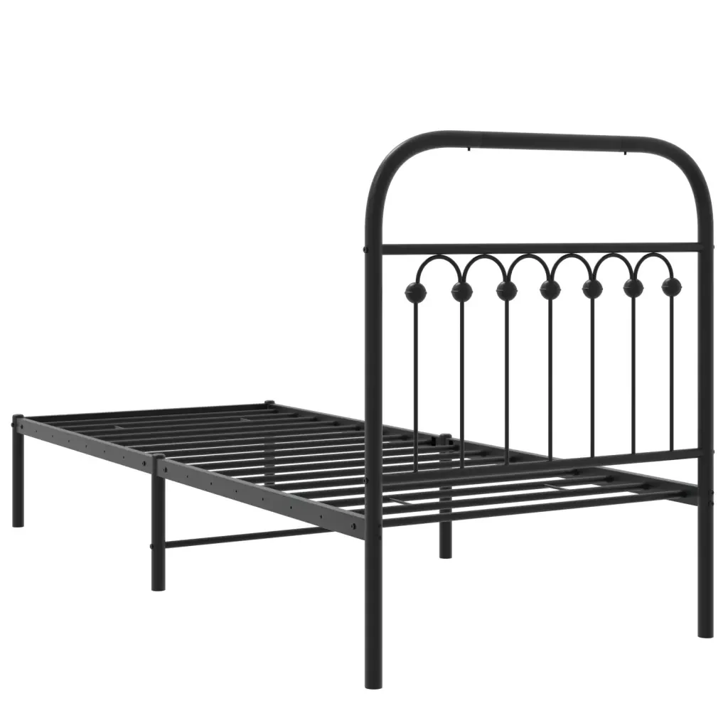 Letto singolo | Letto per adulti | Giroletto con Testiera in Metallo Nero 80x200 cm - Image 6