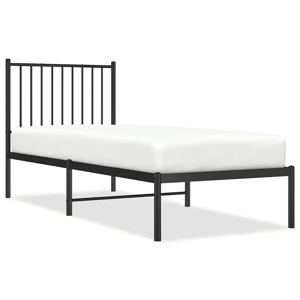 Letto singolo | Letto per adulti | Giroletto con Testiera in Metallo Nero 80x200 cm