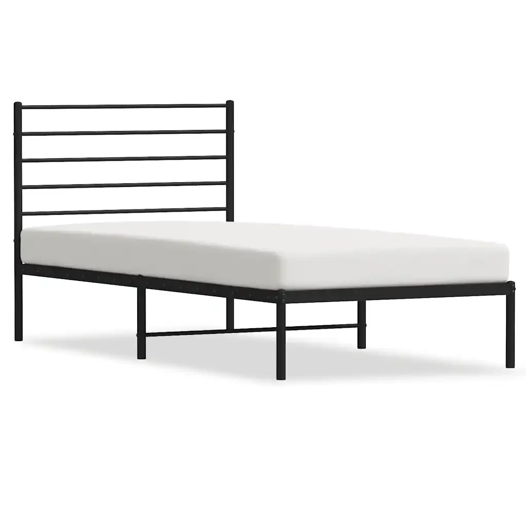 Letto singolo | Letto per adulti | Giroletto con Testiera in Metallo Nero 80x200 cm