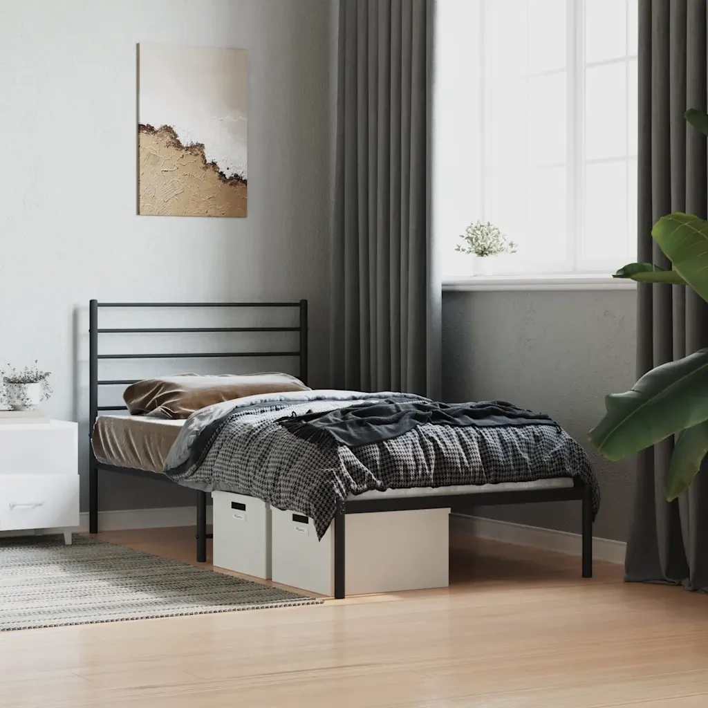 Letto singolo | Letto per adulti | Giroletto con Testiera in Metallo Nero 80x200 cm - Image 4