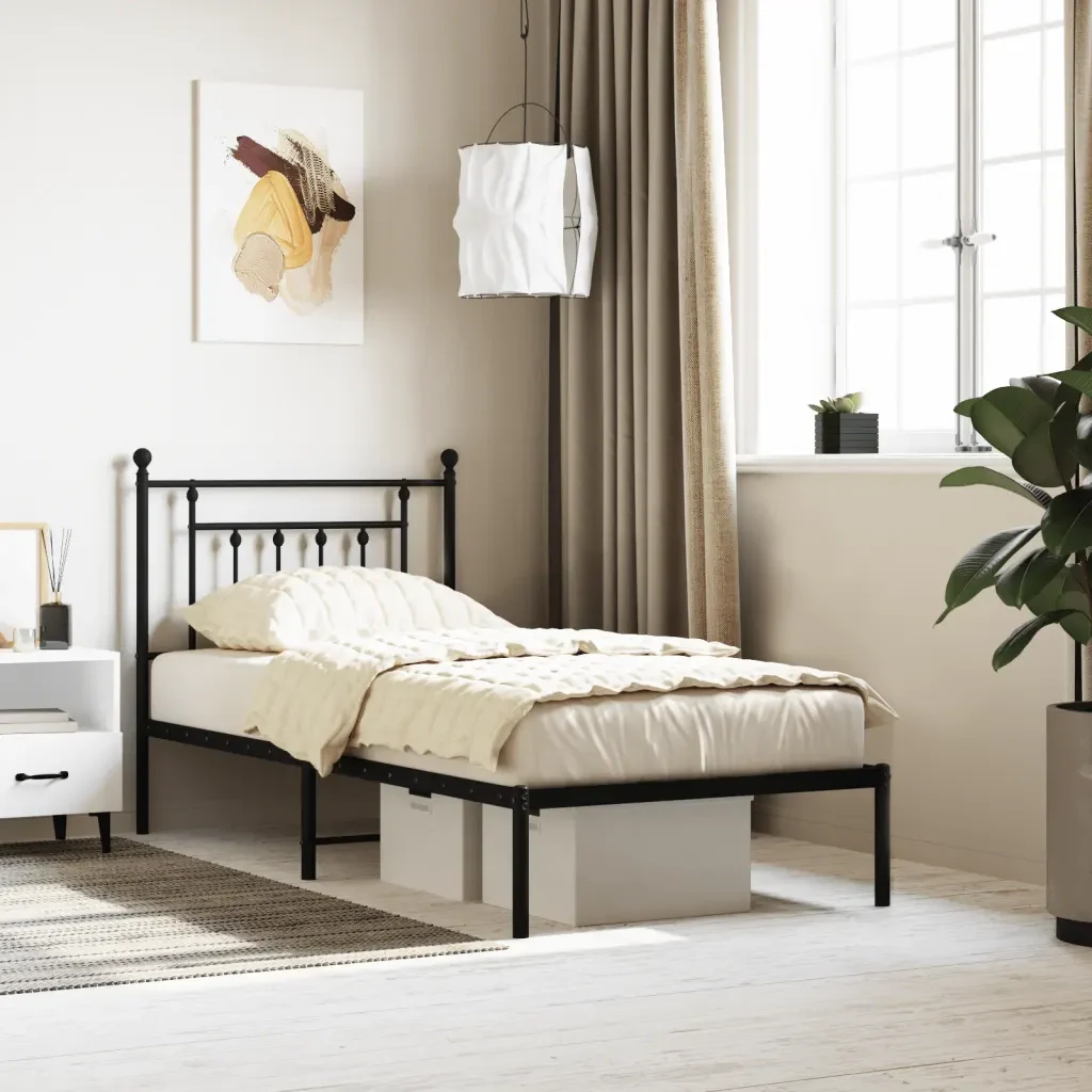 Letto singolo | Letto per adulti | Giroletto con Testiera in Metallo Nero 80x200 cm - Image 2