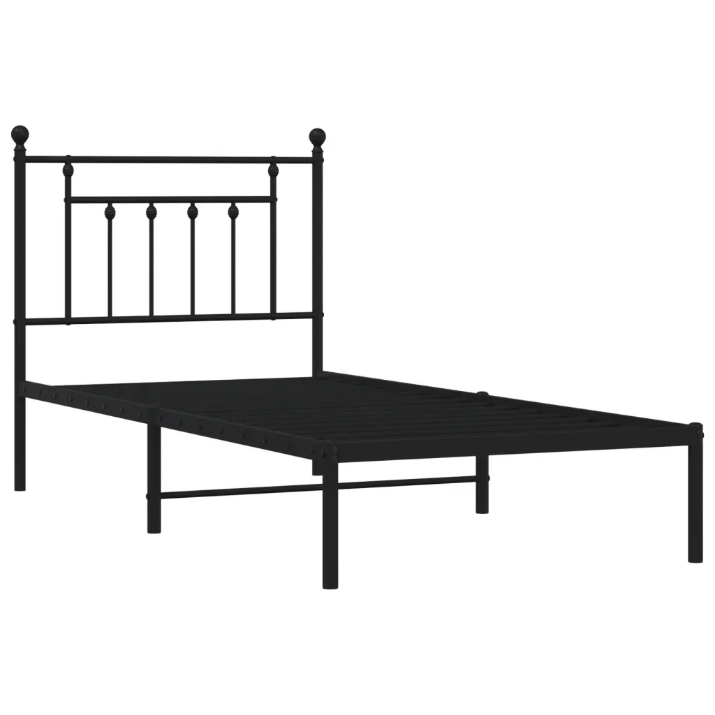 Letto singolo | Letto per adulti | Giroletto con Testiera in Metallo Nero 80x200 cm - Image 3