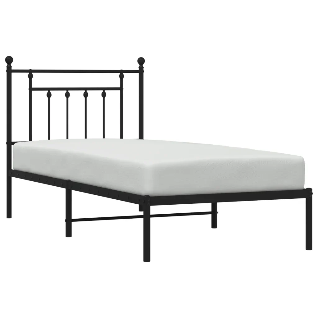 Letto singolo | Letto per adulti | Giroletto con Testiera in Metallo Nero 80x200 cm - Image 5