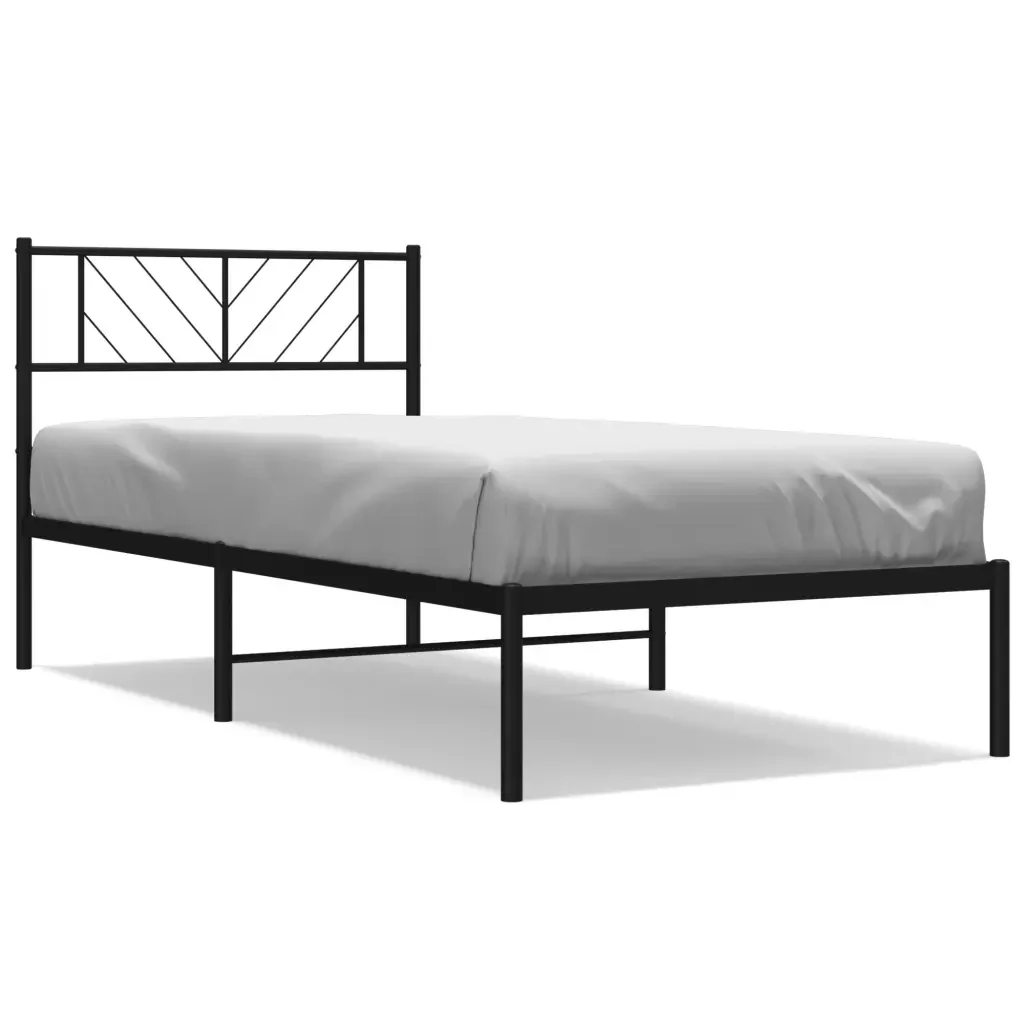 Letto singolo | Letto per adulti | Giroletto con Testiera in Metallo Nero 80x200 cm