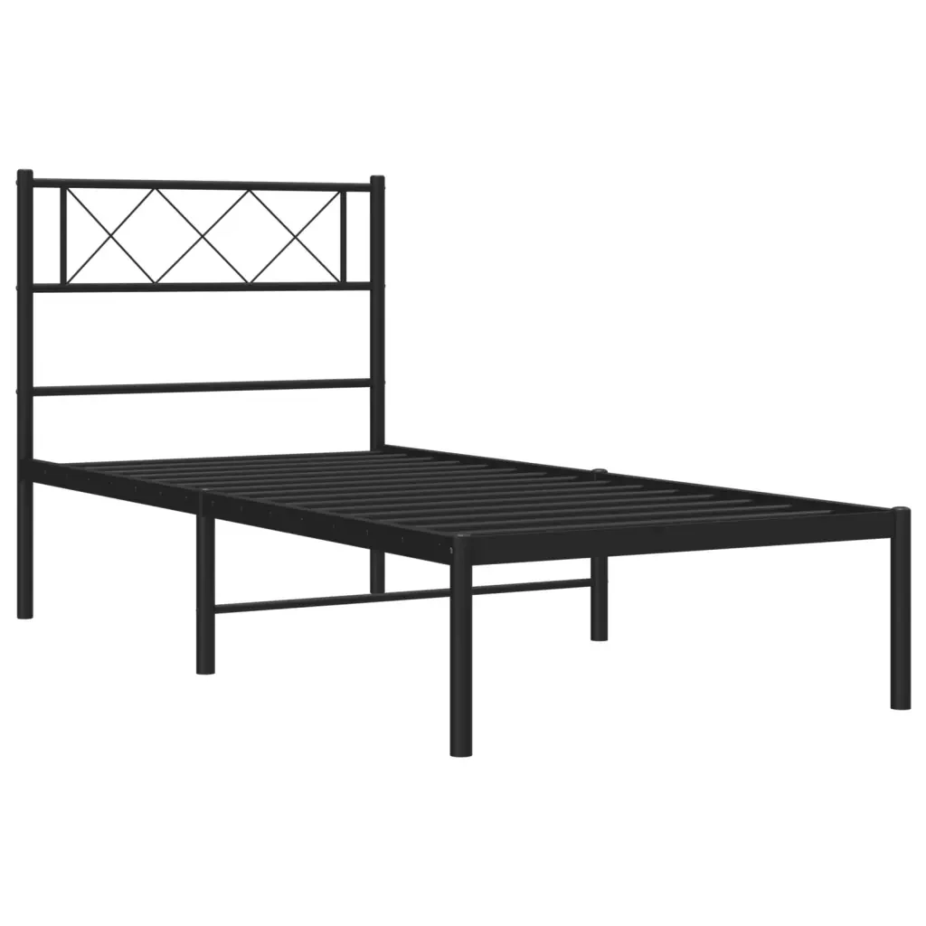 Letto singolo | Letto per adulti | Giroletto con Testiera in Metallo Nero 80x200 cm - Image 5