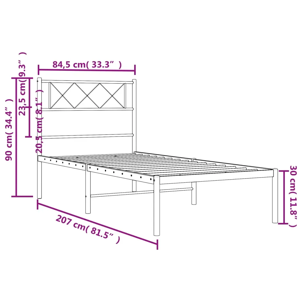 Letto singolo | Letto per adulti | Giroletto con Testiera in Metallo Nero 80x200 cm - Image 9