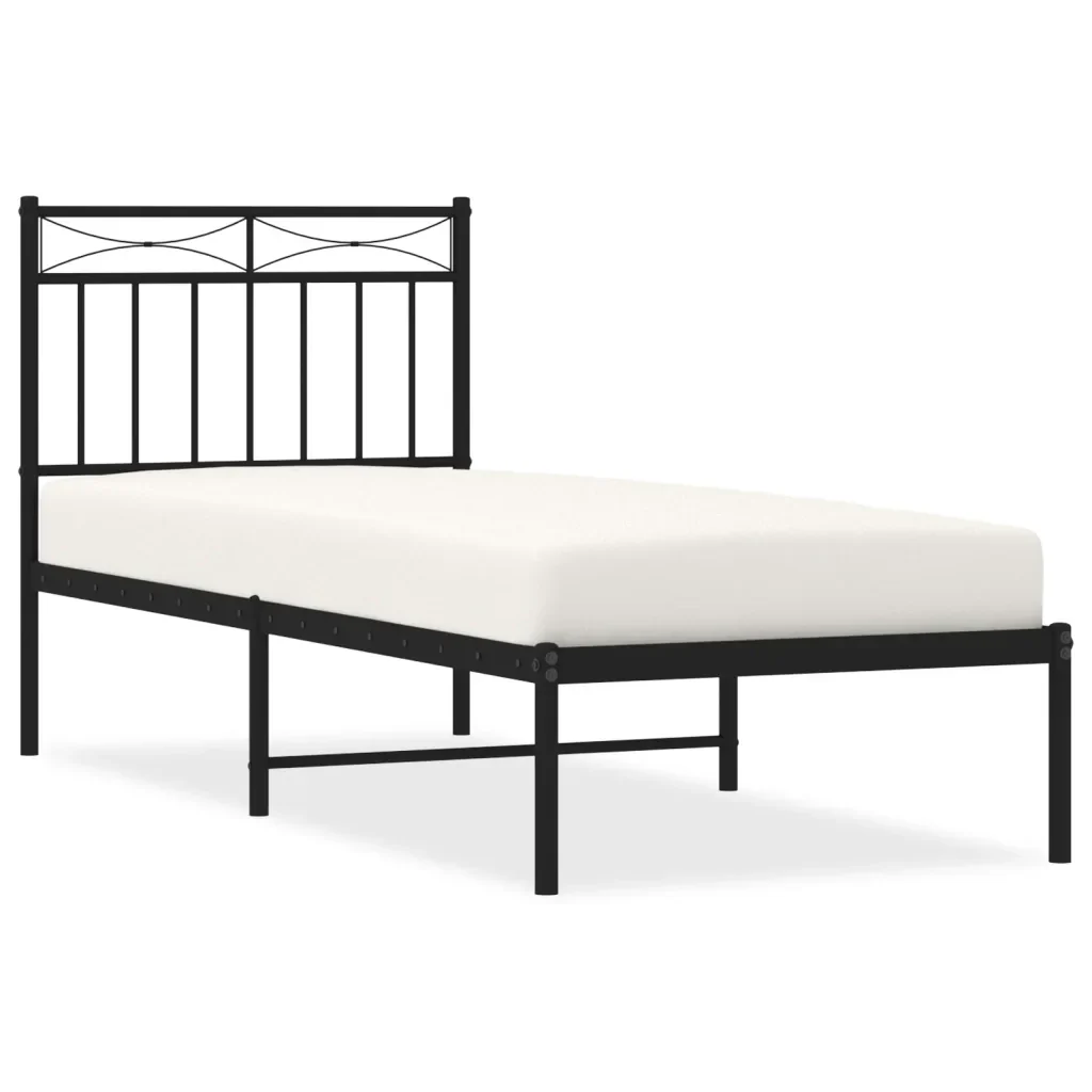 Letto singolo | Letto per adulti | Giroletto con Testiera in Metallo Nero 80x200 cm