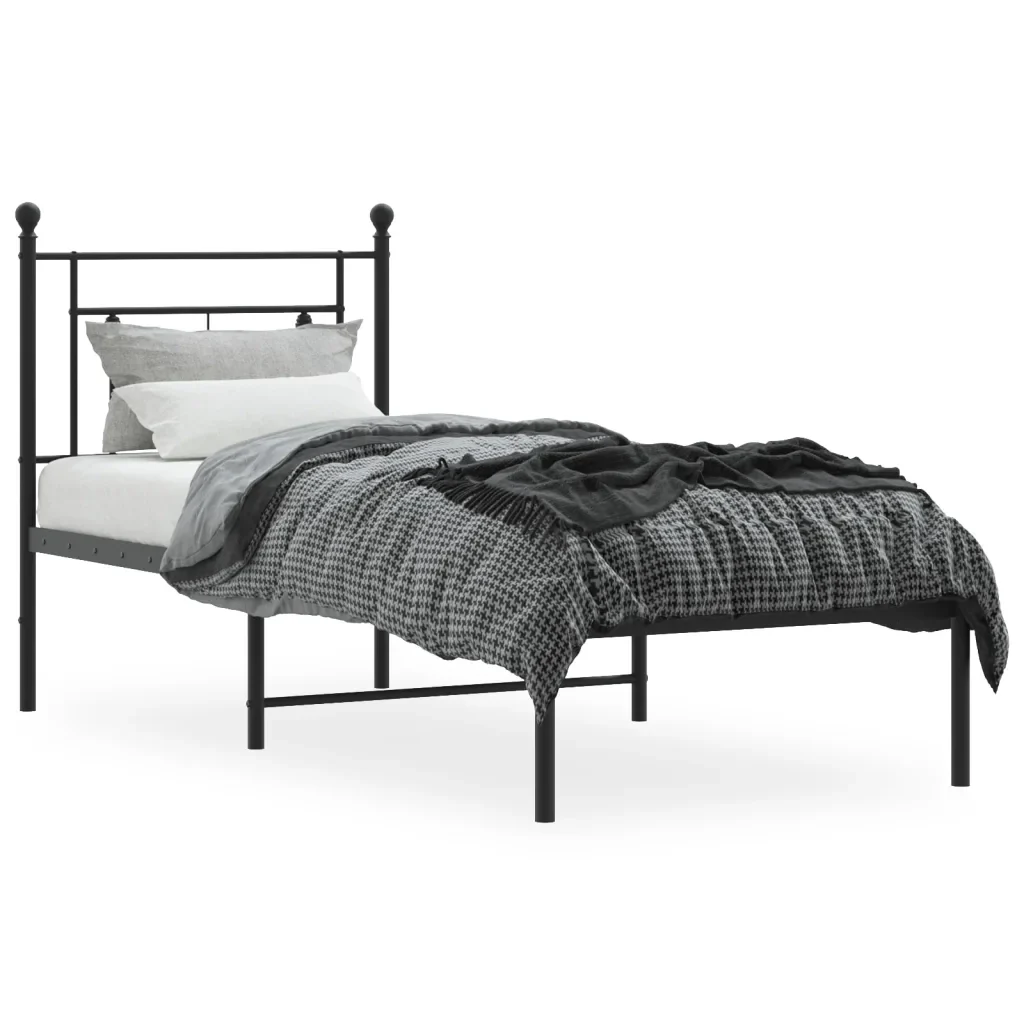 Letto singolo | Letto per adulti | Giroletto con Testiera in Metallo Nero 80x200 cm - Image 4