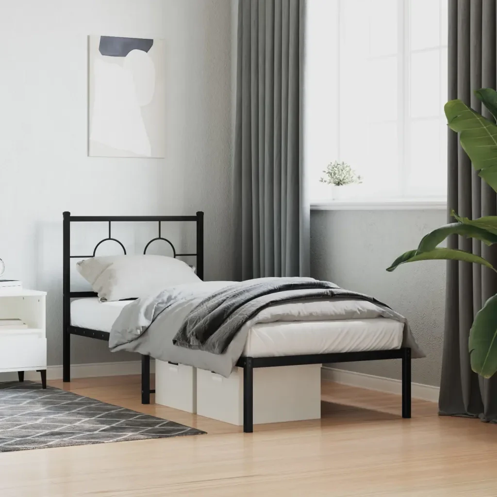 Letto singolo | Letto per adulti | Giroletto con Testiera in Metallo Nero 80x200 cm - Image 2