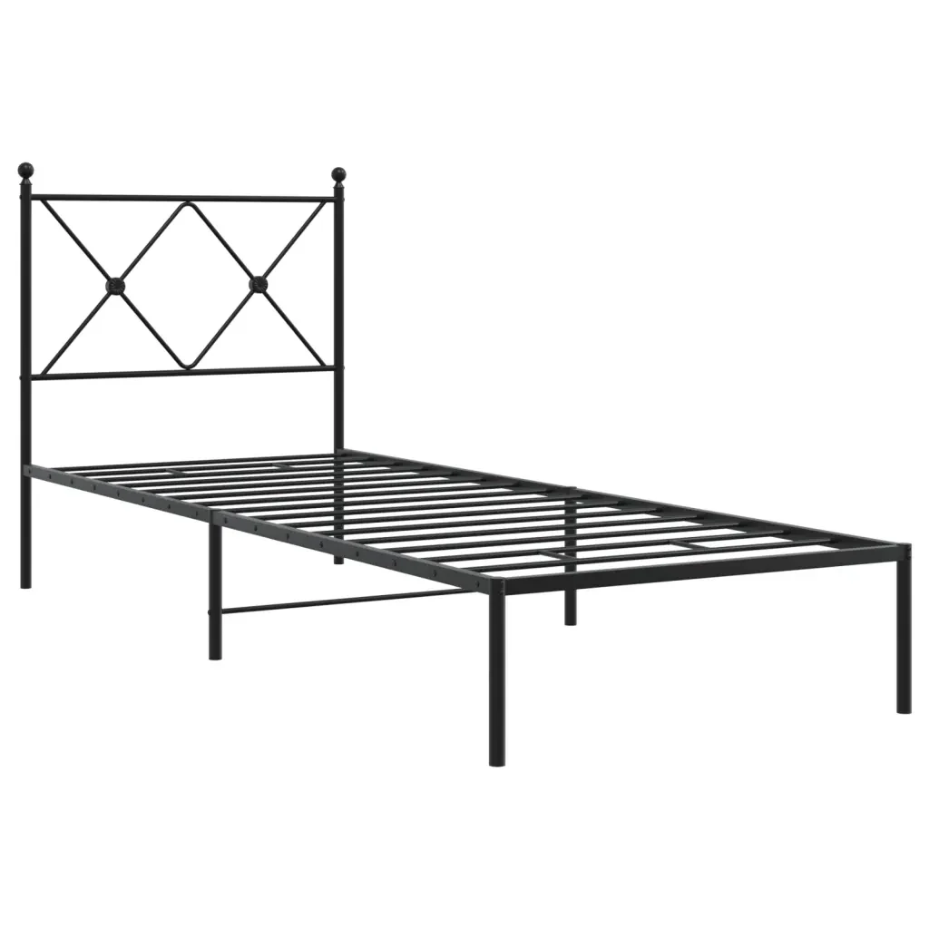 Letto singolo | Letto per adulti | Giroletto con Testiera in Metallo Nero 80x200 cm - Image 3