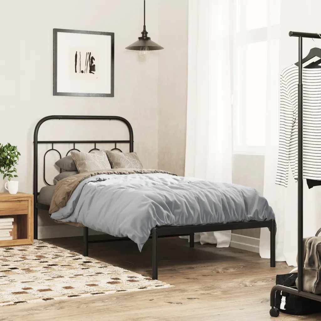 Letto singolo | Letto per adulti | Giroletto con Testiera in Metallo Nero 90x190 cm - Image 2