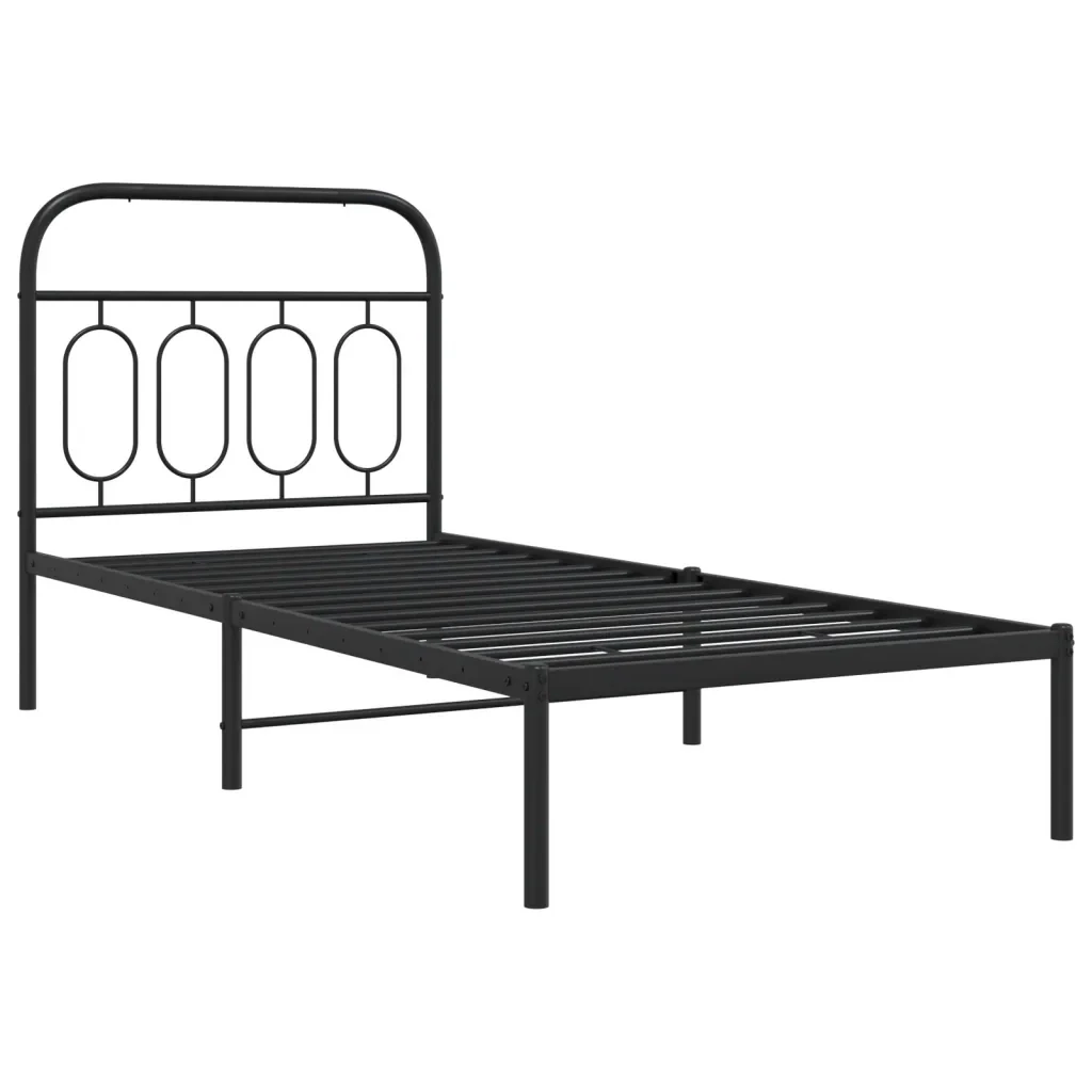 Letto singolo | Letto per adulti | Giroletto con Testiera in Metallo Nero 90x190 cm - Image 4