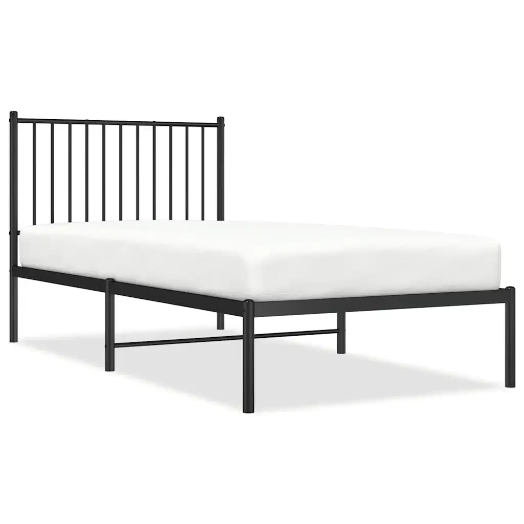 Letto singolo | Letto per adulti | Giroletto con Testiera in Metallo Nero 90x190 cm