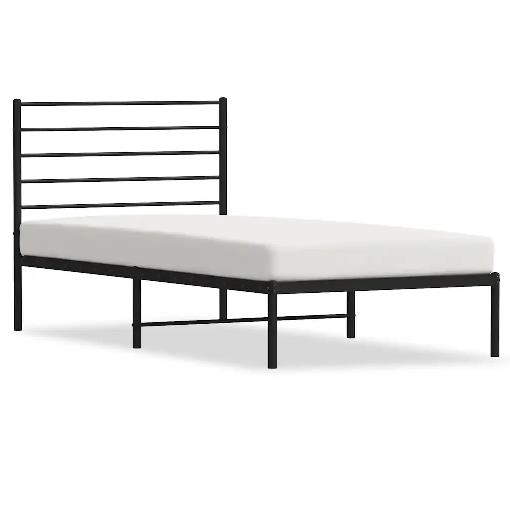 Letto singolo | Letto per adulti | Giroletto con Testiera in Metallo Nero 90x190 cm