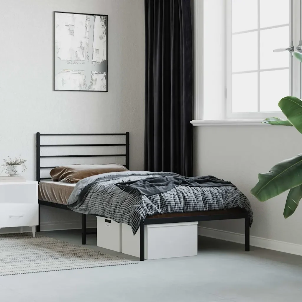 Letto singolo | Letto per adulti | Giroletto con Testiera in Metallo Nero 90x190 cm - Image 2