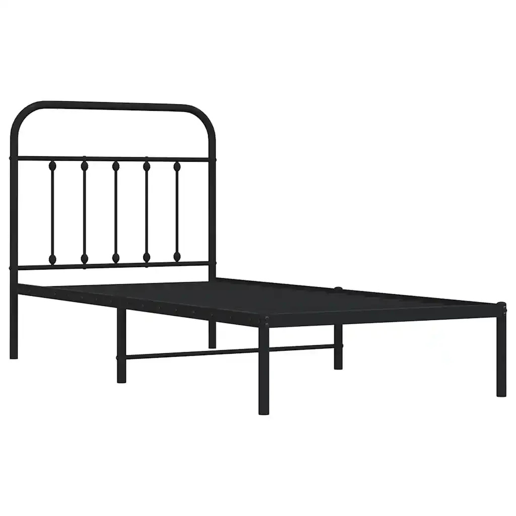 Letto singolo | Letto per adulti | Giroletto con Testiera in Metallo Nero 90x190 cm - Image 3