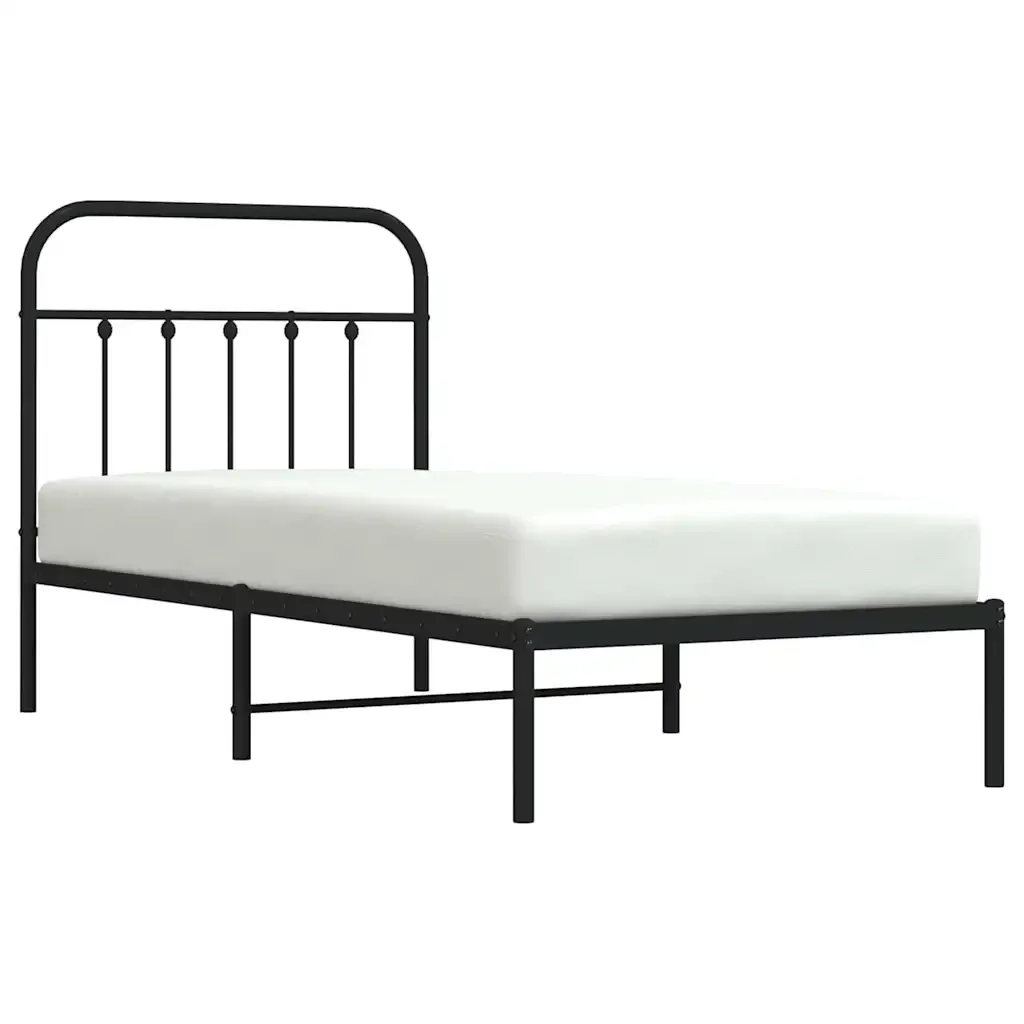 Letto singolo | Letto per adulti | Giroletto con Testiera in Metallo Nero 90x190 cm - Image 5