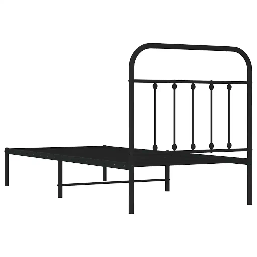 Letto singolo | Letto per adulti | Giroletto con Testiera in Metallo Nero 90x190 cm - Image 8