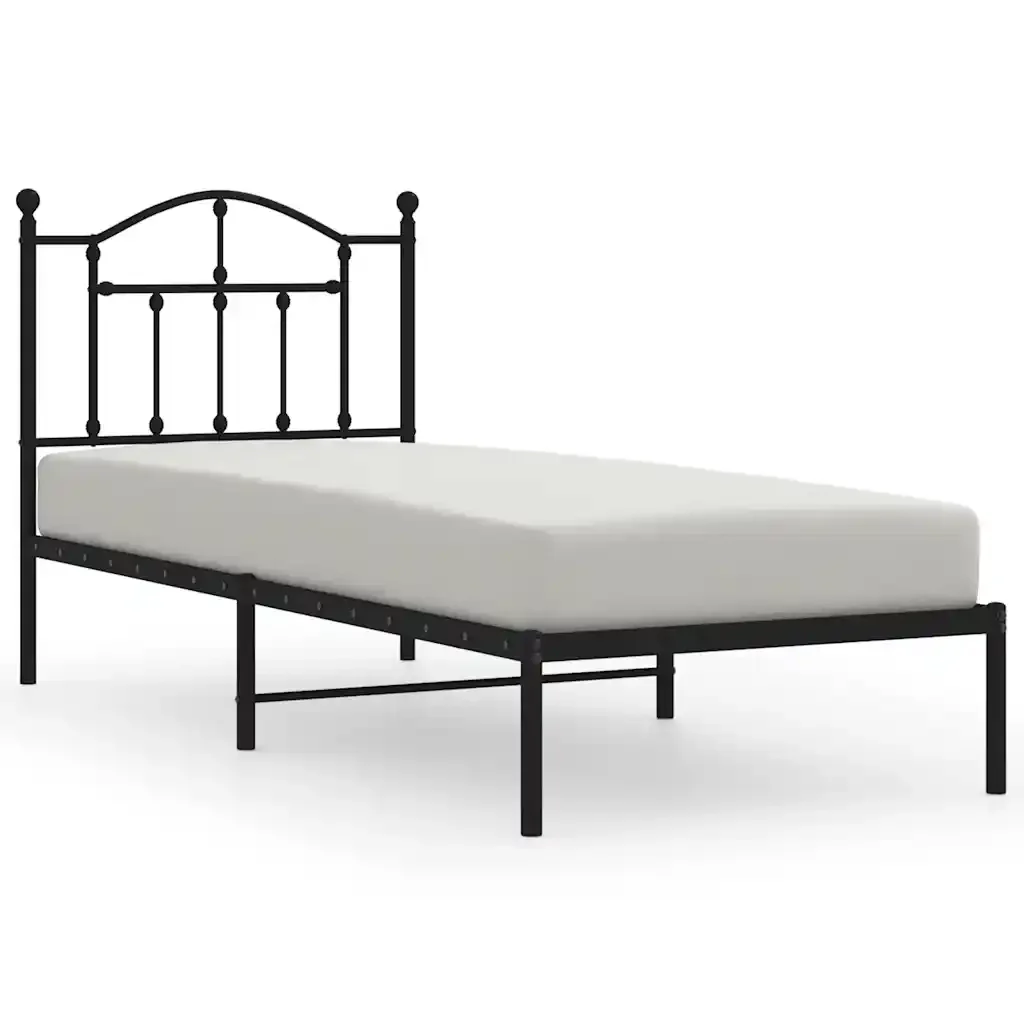 Letto singolo | Letto per adulti | Giroletto con Testiera in Metallo Nero 90x190 cm