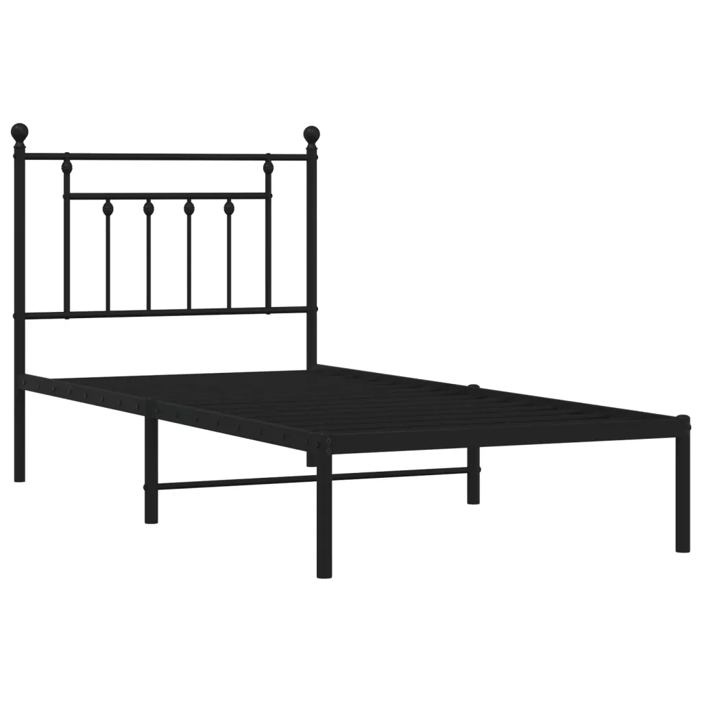 Letto singolo | Letto per adulti | Giroletto con Testiera in Metallo Nero 90x190 cm - Image 3