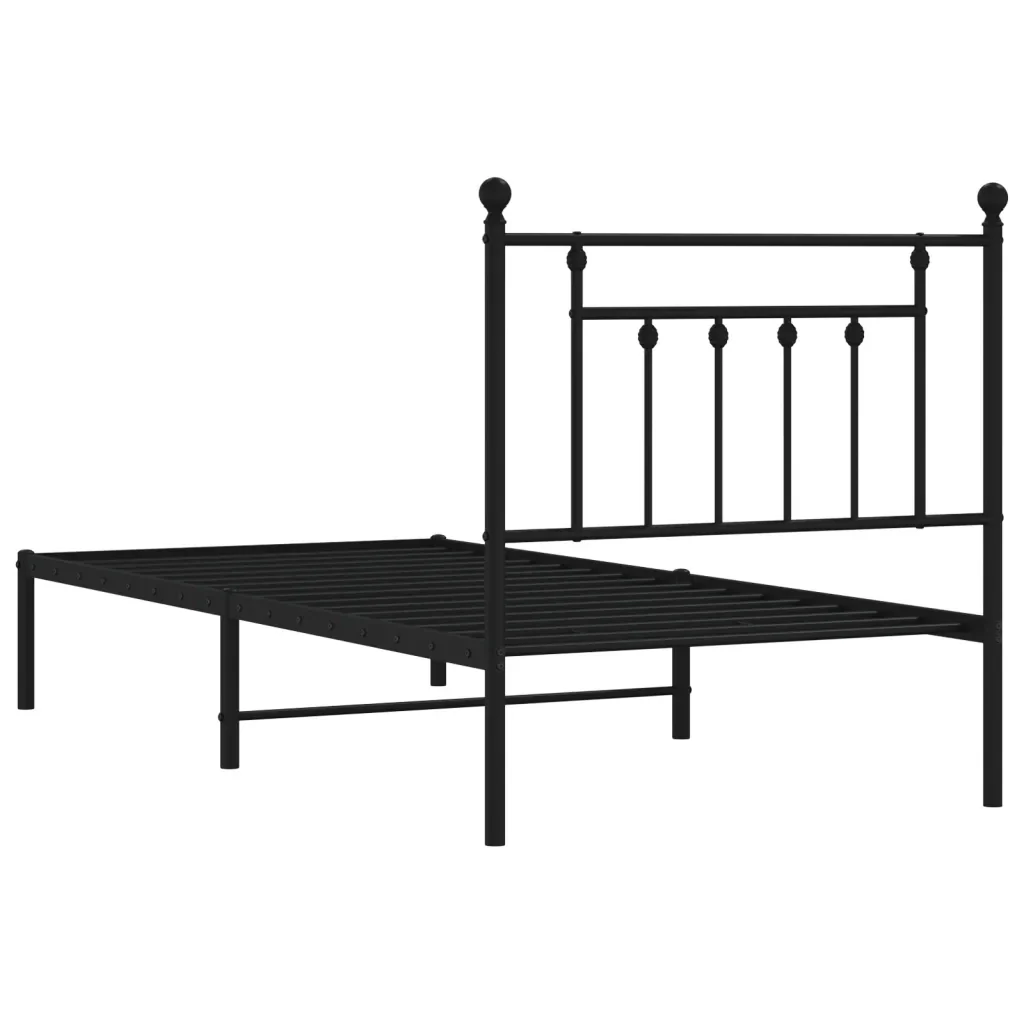 Letto singolo | Letto per adulti | Giroletto con Testiera in Metallo Nero 90x190 cm - Image 8