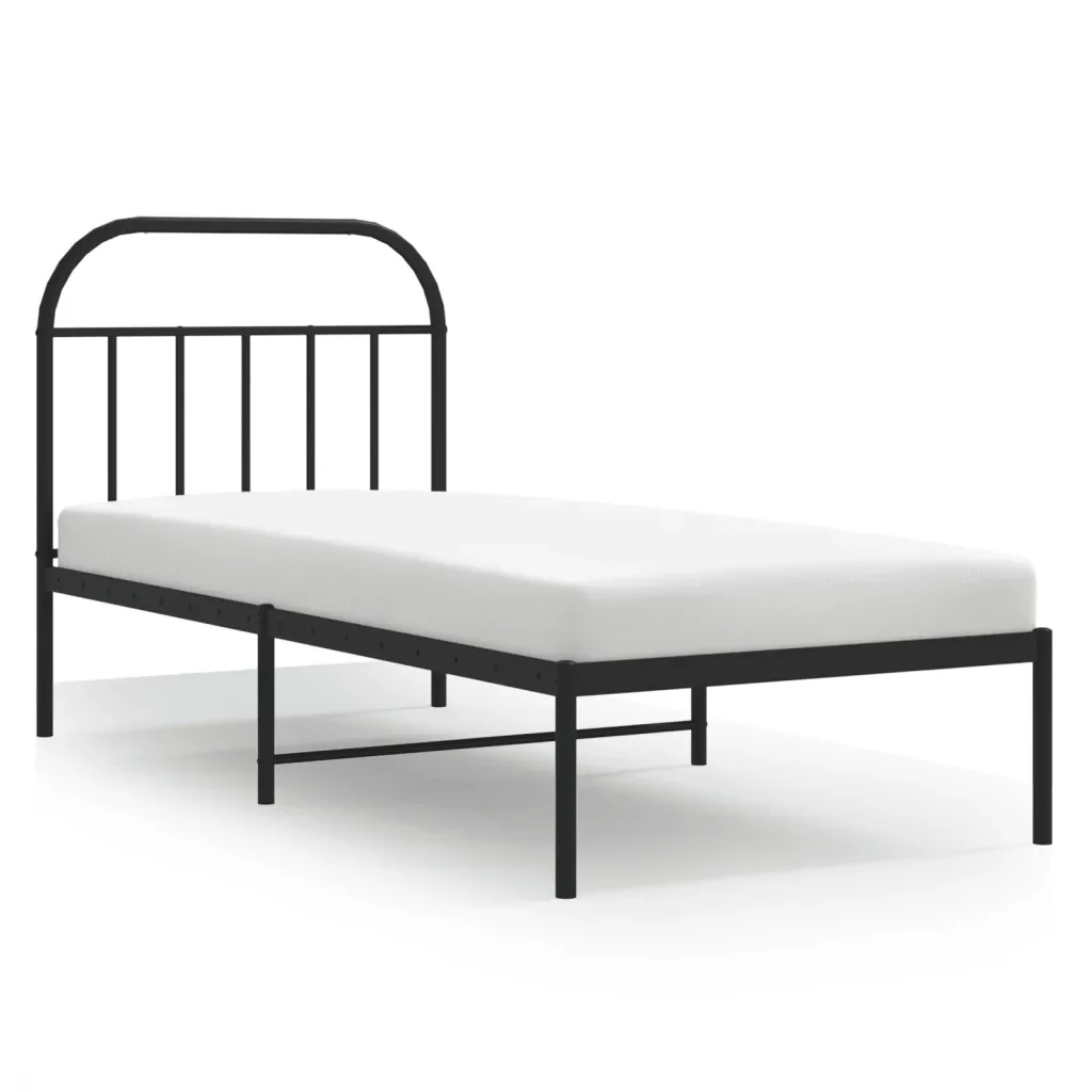 Letto singolo | Letto per adulti | Giroletto con Testiera in Metallo Nero 90x190 cm