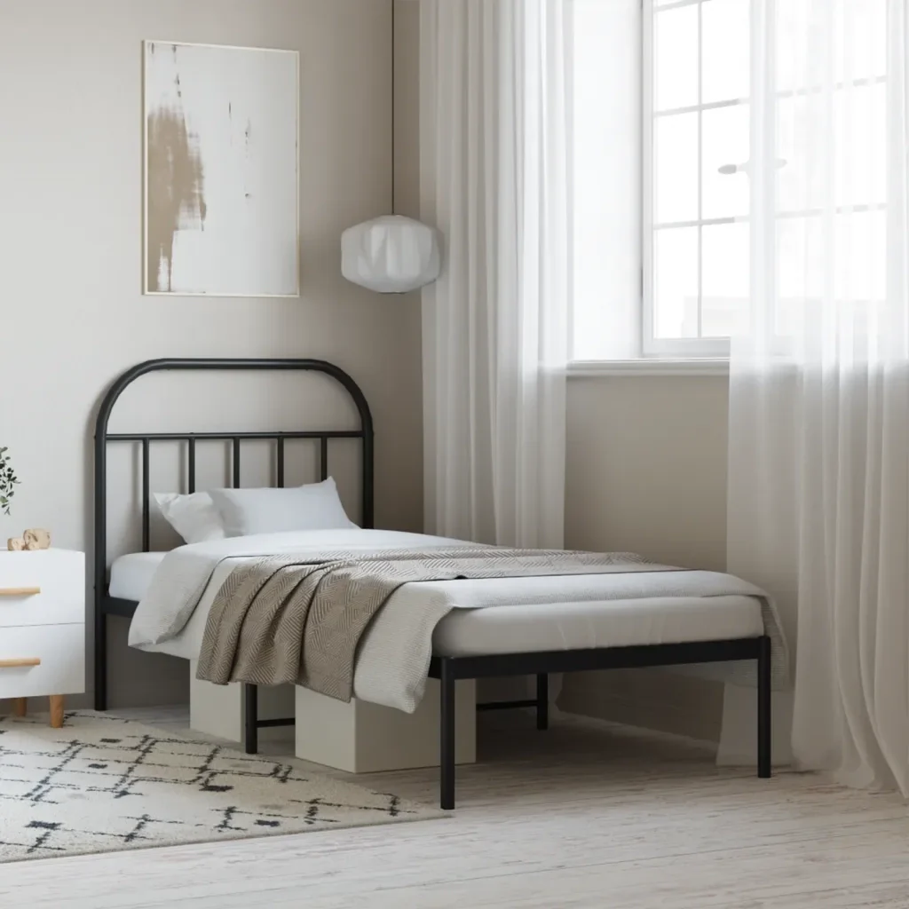 Letto singolo | Letto per adulti | Giroletto con Testiera in Metallo Nero 90x190 cm - Image 2