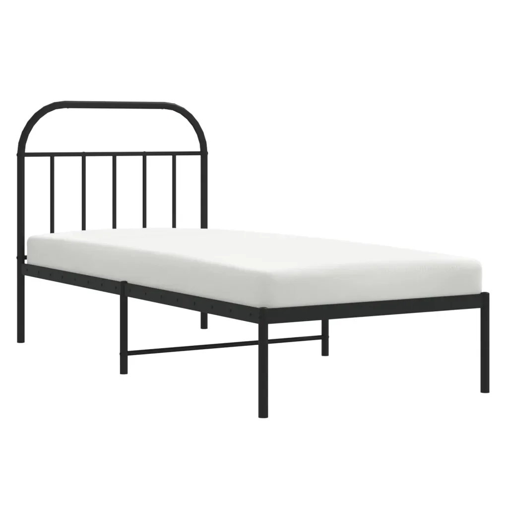 Letto singolo | Letto per adulti | Giroletto con Testiera in Metallo Nero 90x190 cm - Image 5