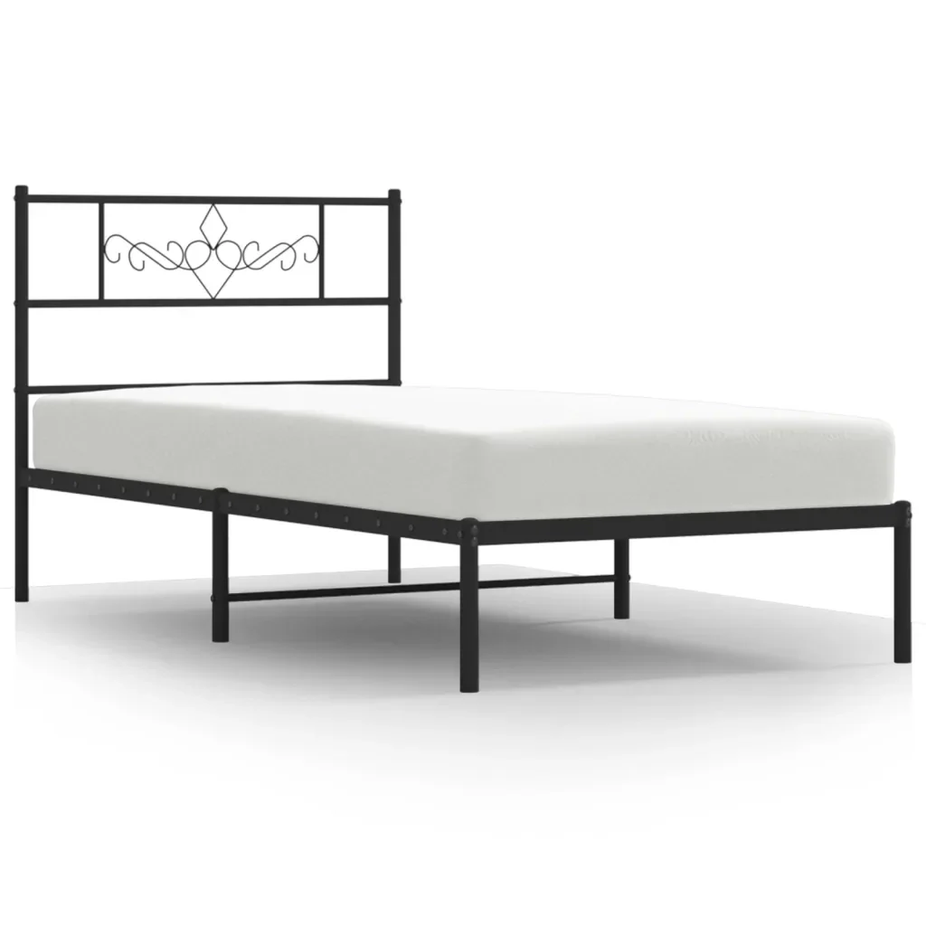 Letto singolo | Letto per adulti | Giroletto con Testiera in Metallo Nero 90x190 cm