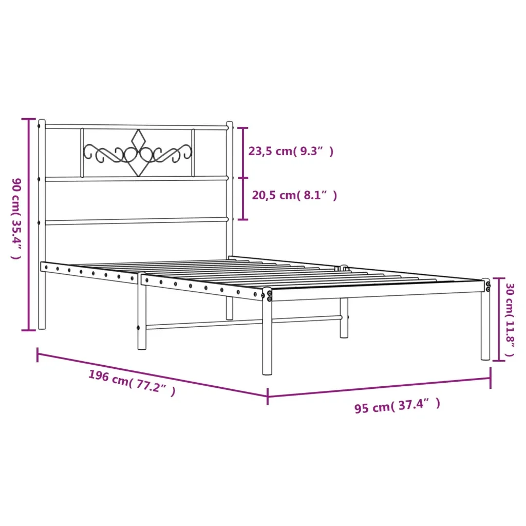 Letto singolo | Letto per adulti | Giroletto con Testiera in Metallo Nero 90x190 cm - Image 9