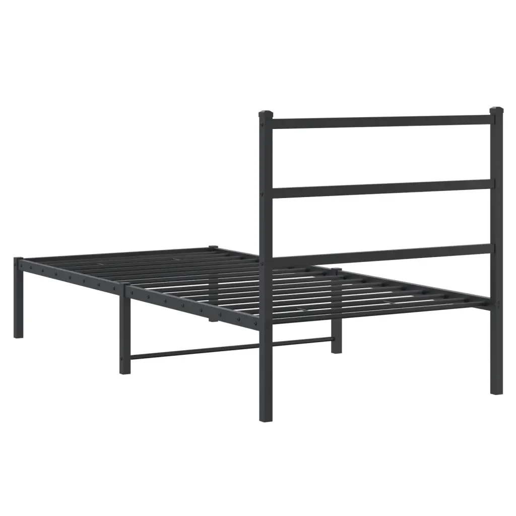 Letto singolo | Letto per adulti | Giroletto con Testiera in Metallo Nero 90x190 cm - Image 7