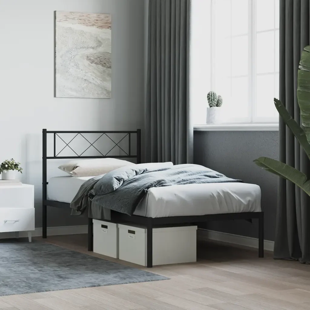 Letto singolo | Letto per adulti | Giroletto con Testiera in Metallo Nero 90x190 cm - Image 2