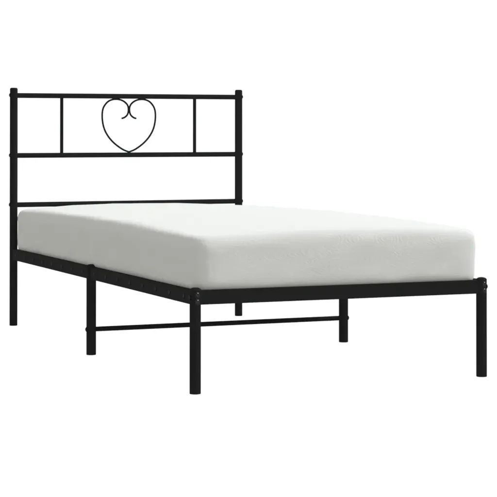 Letto singolo | Letto per adulti | Giroletto con Testiera in Metallo Nero 90x190 cm - Image 4