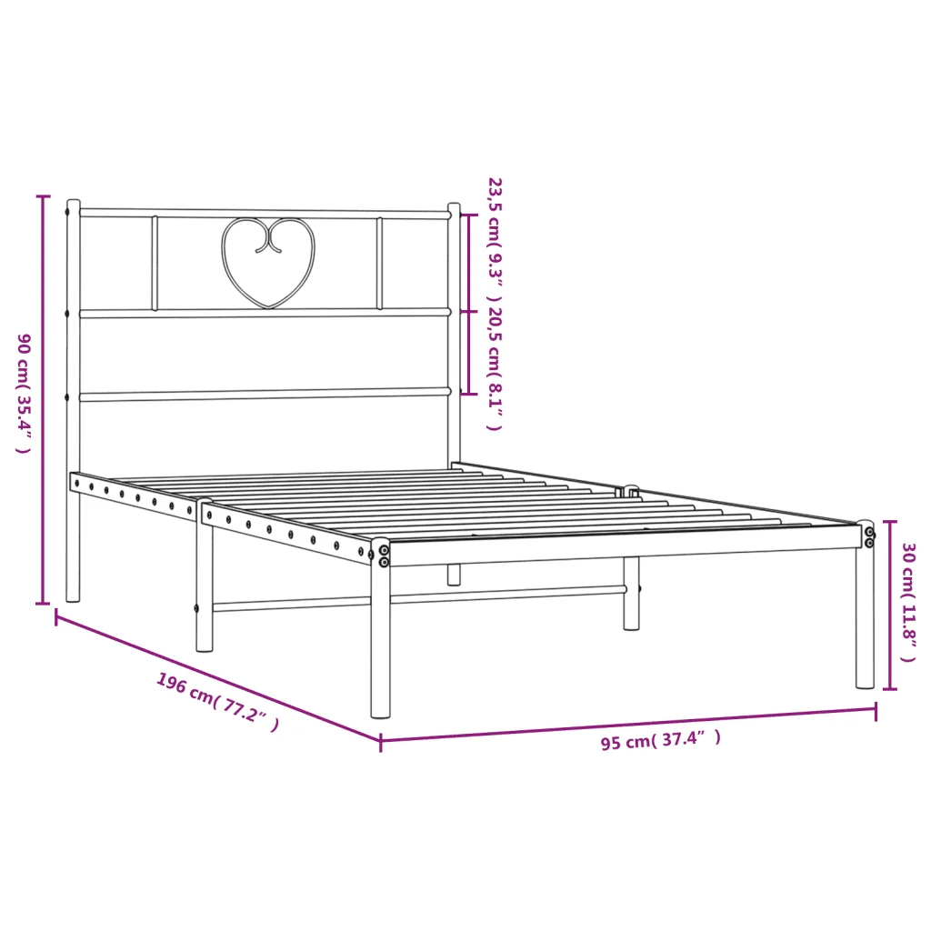 Letto singolo | Letto per adulti | Giroletto con Testiera in Metallo Nero 90x190 cm - Image 9