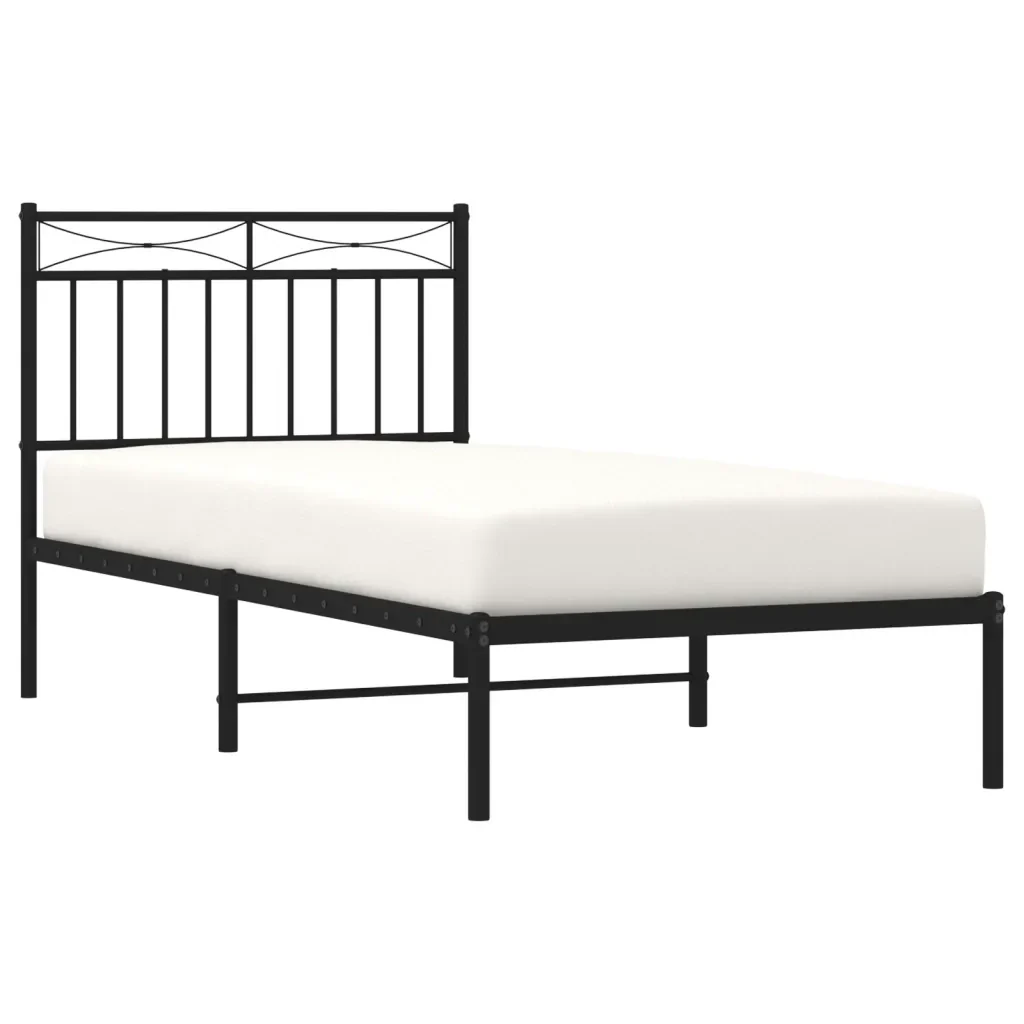 Letto singolo | Letto per adulti | Giroletto con Testiera in Metallo Nero 90x190 cm - Image 3