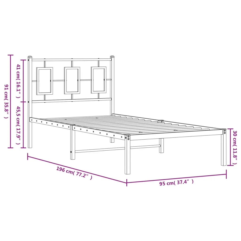 Letto singolo | Letto per adulti | Giroletto con Testiera in Metallo Nero 90x190 cm - Image 10