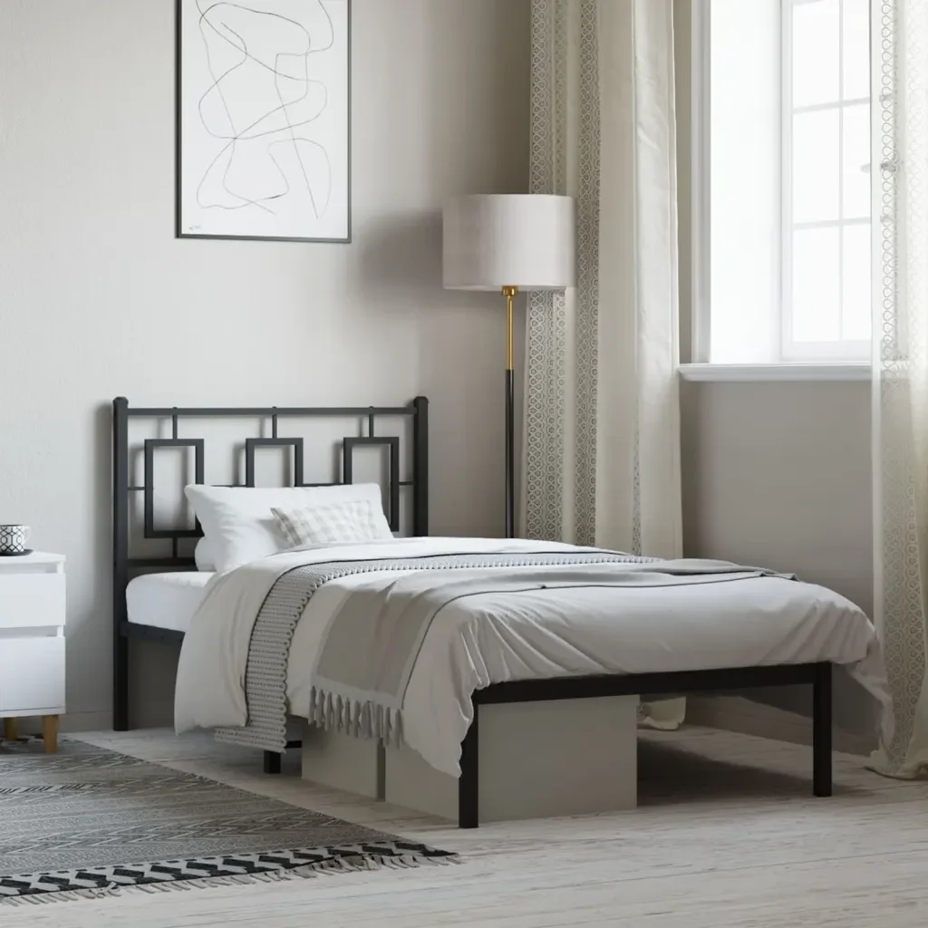 Letto singolo | Letto per adulti | Giroletto con Testiera in Metallo Nero 90x190 cm - Image 2