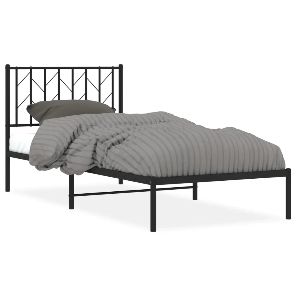 Letto singolo | Letto per adulti | Giroletto con Testiera in Metallo Nero 90x190 cm