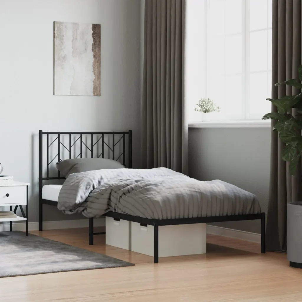 Letto singolo | Letto per adulti | Giroletto con Testiera in Metallo Nero 90x190 cm - Image 2