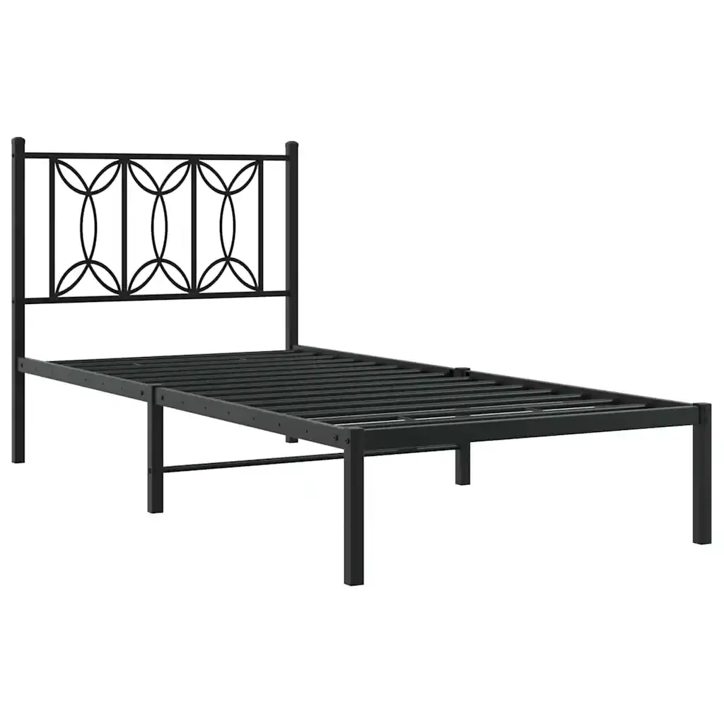 Letto singolo | Letto per adulti | Giroletto con Testiera in Metallo Nero 90x190 cm - Image 4