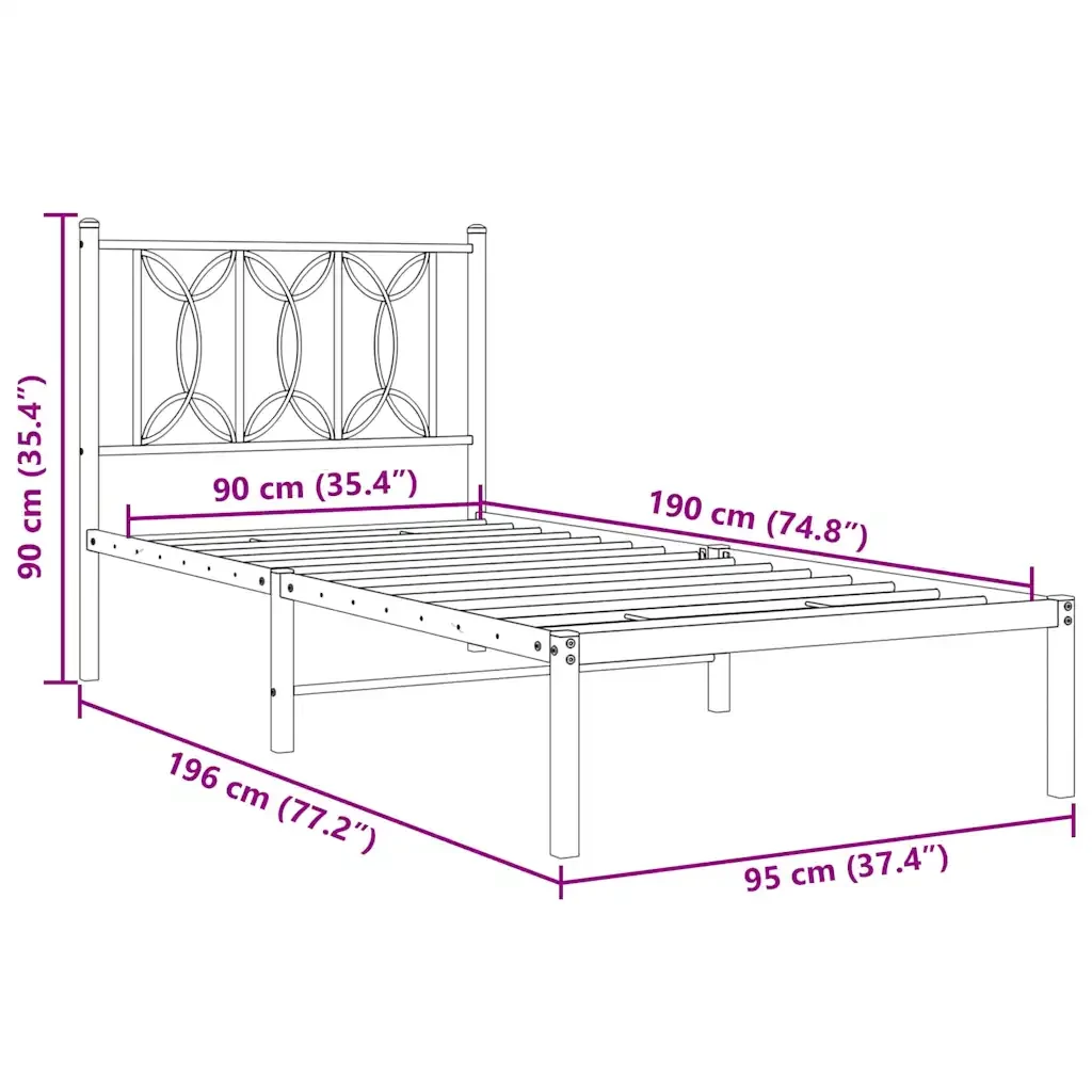 Letto singolo | Letto per adulti | Giroletto con Testiera in Metallo Nero 90x190 cm - Image 8