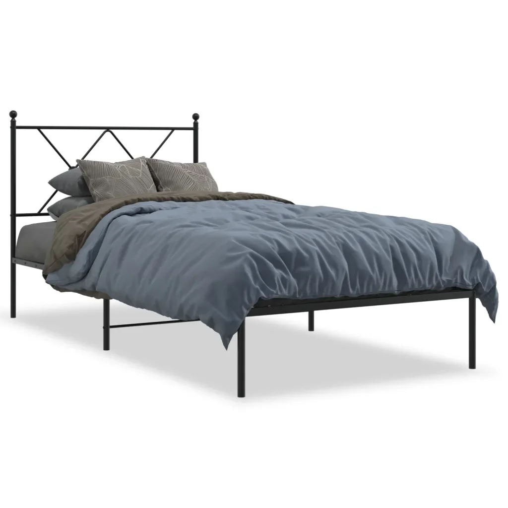 Letto singolo | Letto per adulti | Giroletto con Testiera in Metallo Nero 90x190 cm