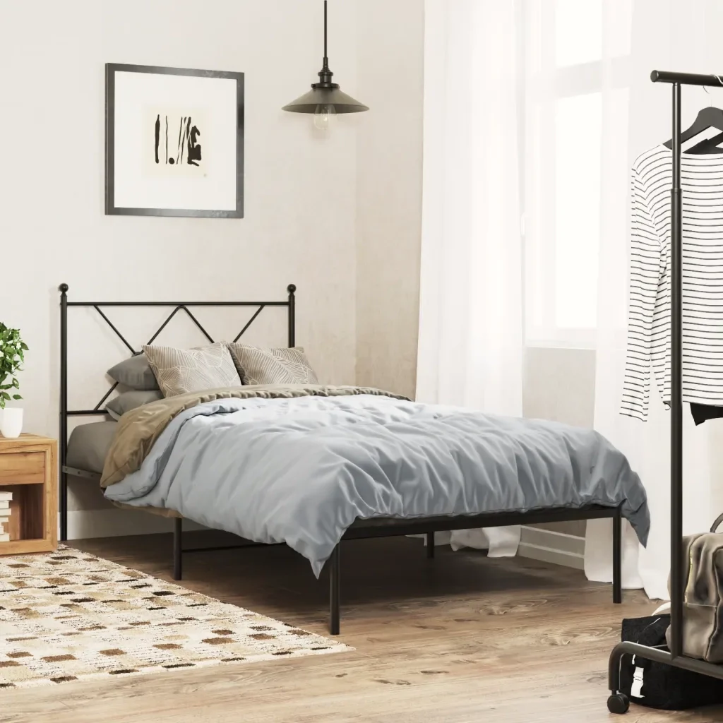 Letto singolo | Letto per adulti | Giroletto con Testiera in Metallo Nero 90x190 cm - Image 2