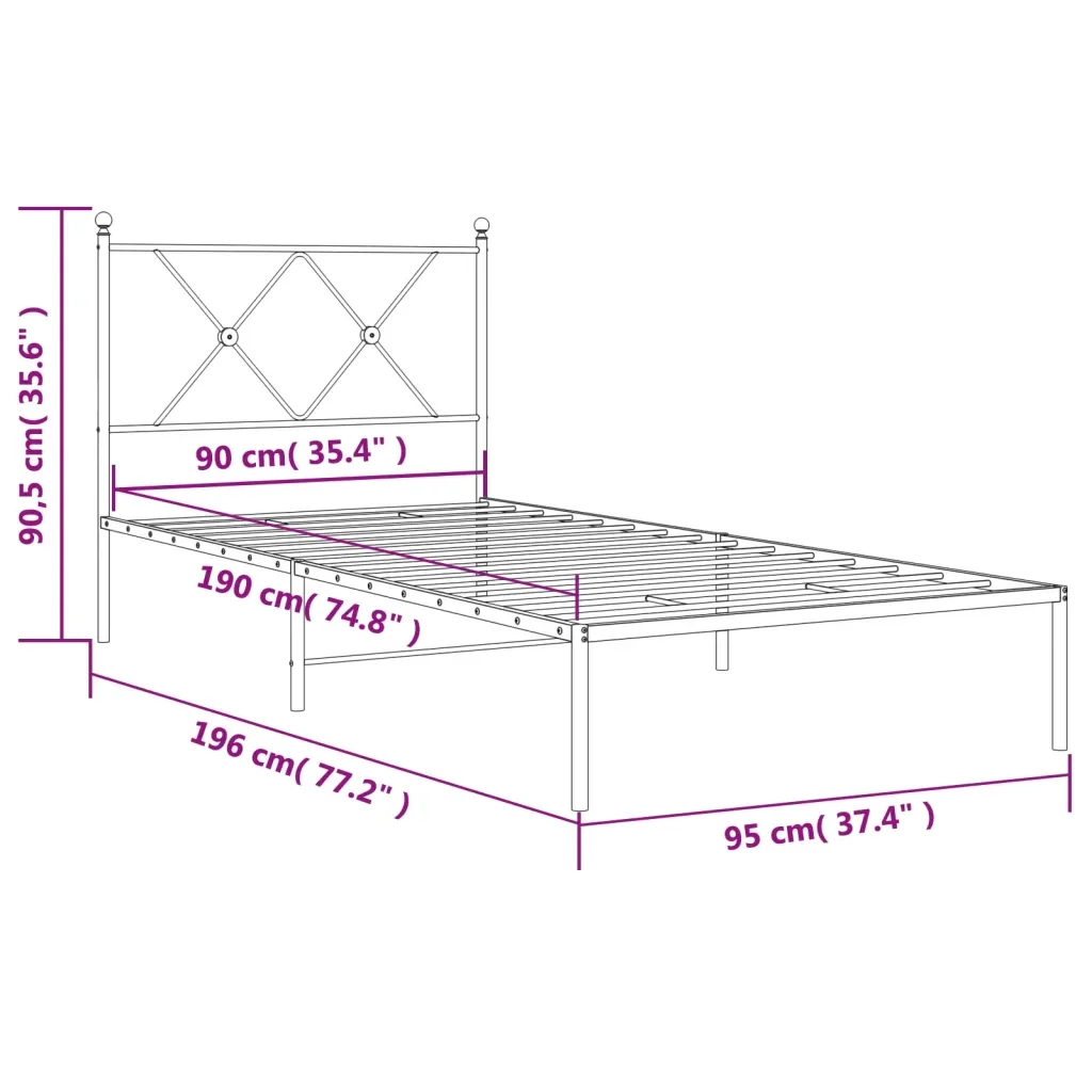 Letto singolo | Letto per adulti | Giroletto con Testiera in Metallo Nero 90x190 cm - Image 8