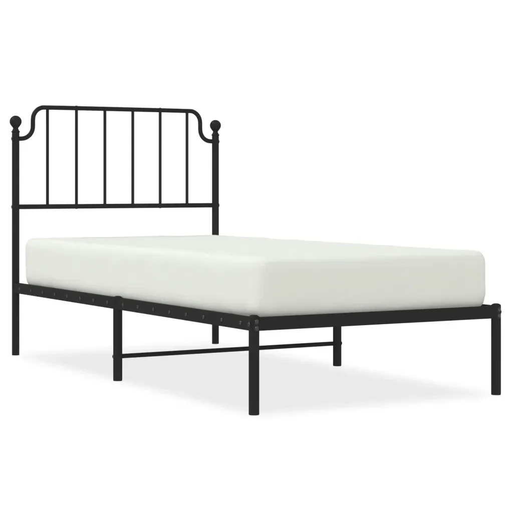 Letto singolo | Letto per adulti | Giroletto con Testiera in Metallo Nero 90x200 cm