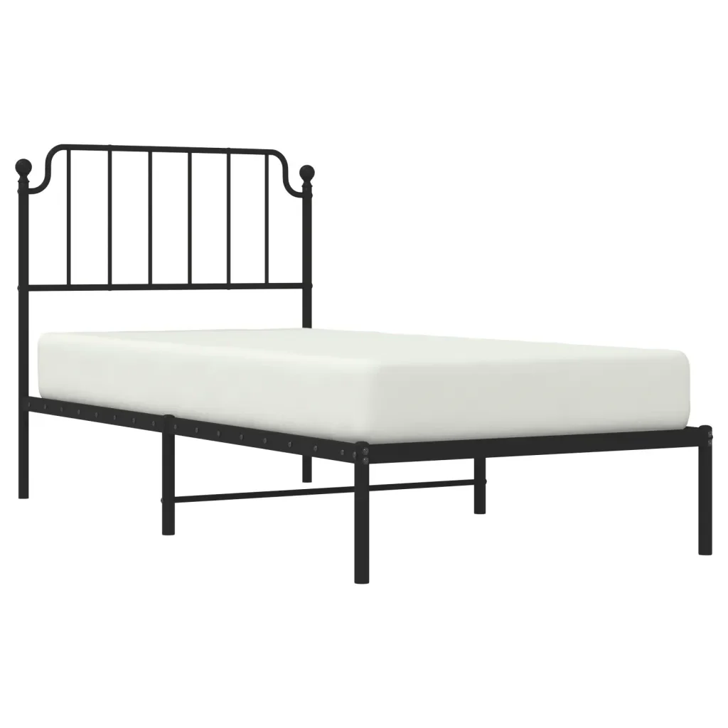 Letto singolo | Letto per adulti | Giroletto con Testiera in Metallo Nero 90x200 cm - Image 4